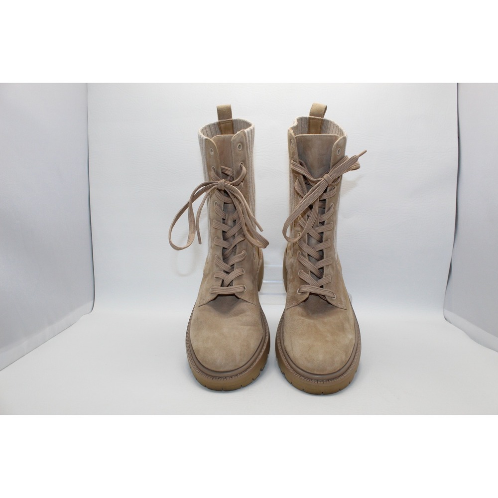 Sam Edelman Lydell Beige Suede Knit Sock Combat Boots Womens 8M Lug Sole Utility - Picture 7 of 10